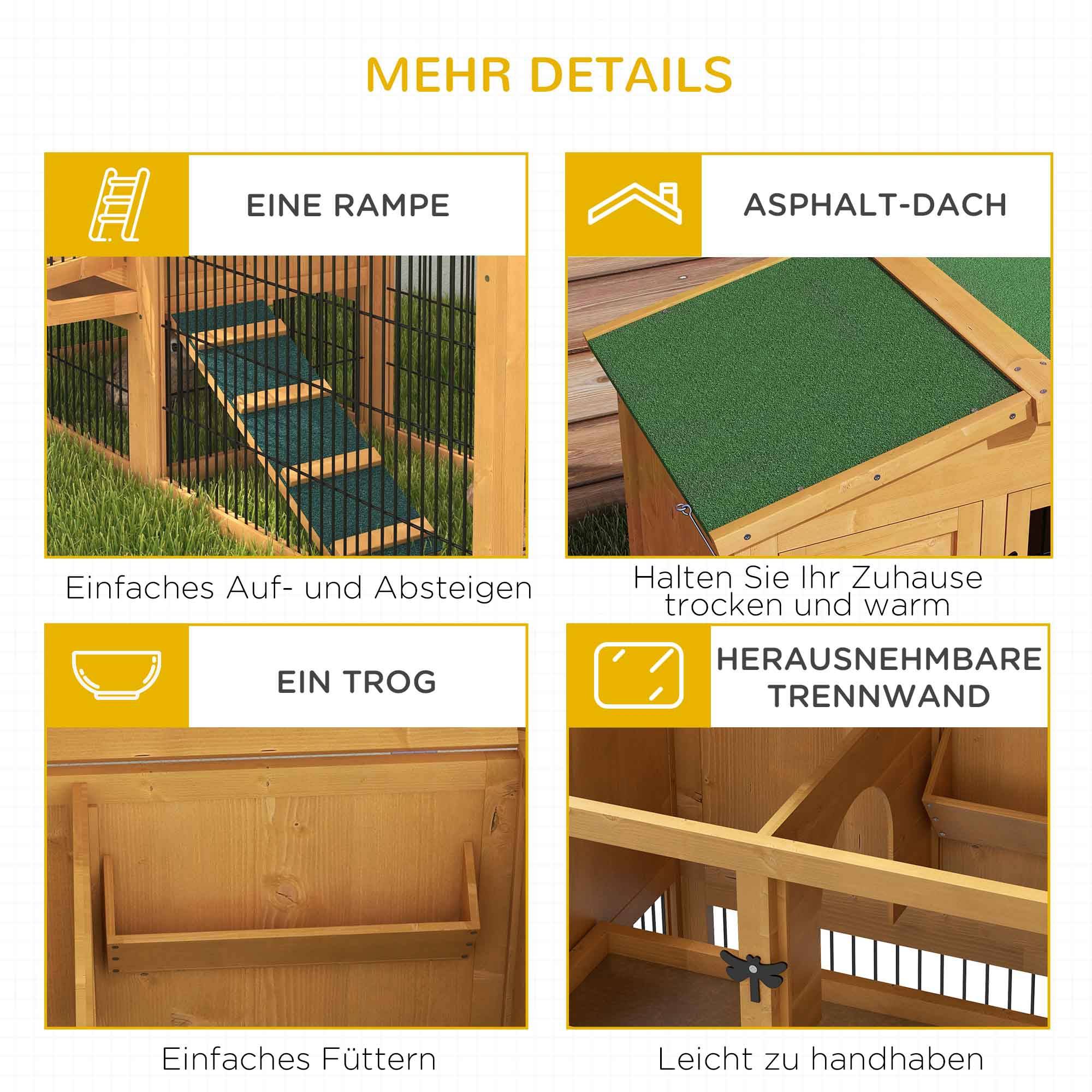 Cage lapins 2 niveaux, sapin, hiver, duplex avec enclos, rampe, 150 x 52 x 68 cm, jaune - Image 9