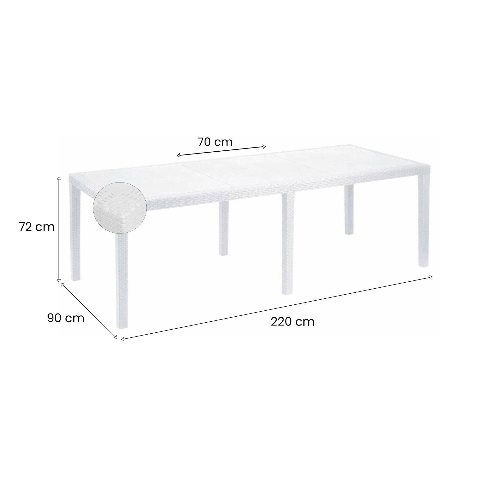 Dmora - Table d'extérieur Roma, Etagère à manger rectangulaire extensible, Table de jardin extensible effet rotin, 150/220x90h72 cm, Blanc - Dmora - Imagen 3
