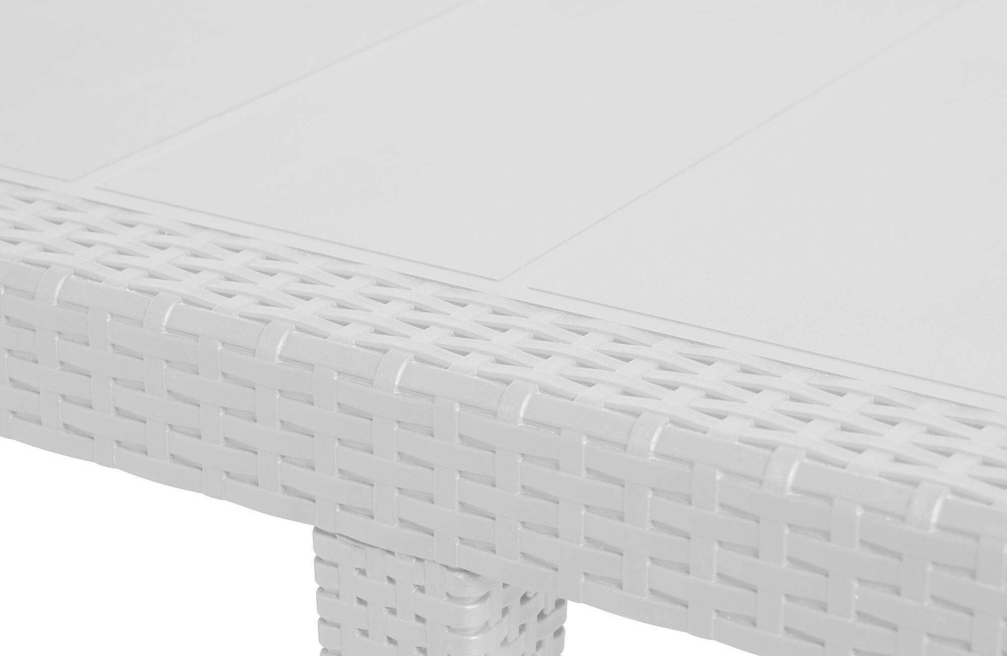 Dmora - Table d'extérieur Roma, Etagère à manger rectangulaire extensible, Table de jardin extensible effet rotin, 150/220x90h72 cm, Blanc - Dmora - Imagen 4