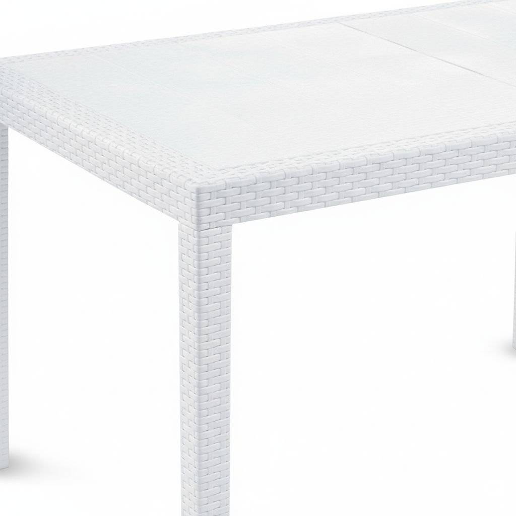 Dmora - Table d'extérieur Roma, Etagère à manger rectangulaire extensible, Table de jardin extensible effet rotin, 150/220x90h72 cm, Blanc - Dmora - Imagen 10