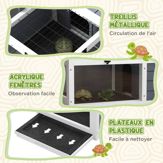 Enclos pour tortue bois gris 81 x 48 x 31.5 cm - PANGIVO - Image 9