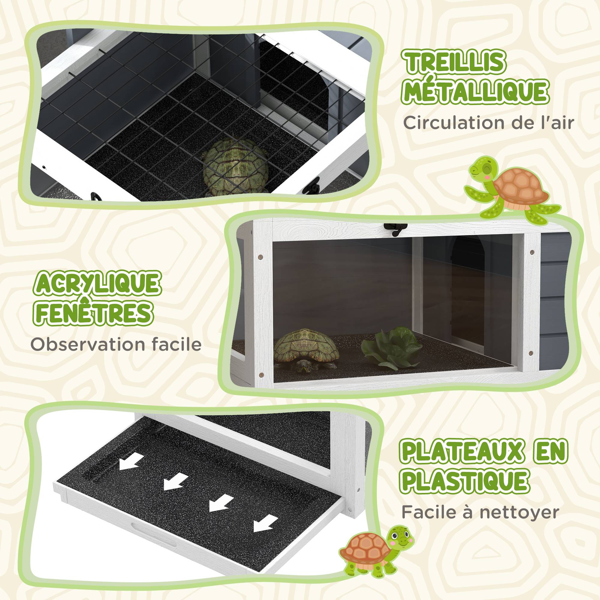 Enclos pour tortue bois gris 81 x 48 x 31.5 cm - PANGIVO - Image 9