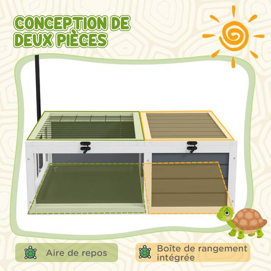 Enclos pour tortue bois gris 81 x 48 x 31.5 cm - PANGIVO - Image 6