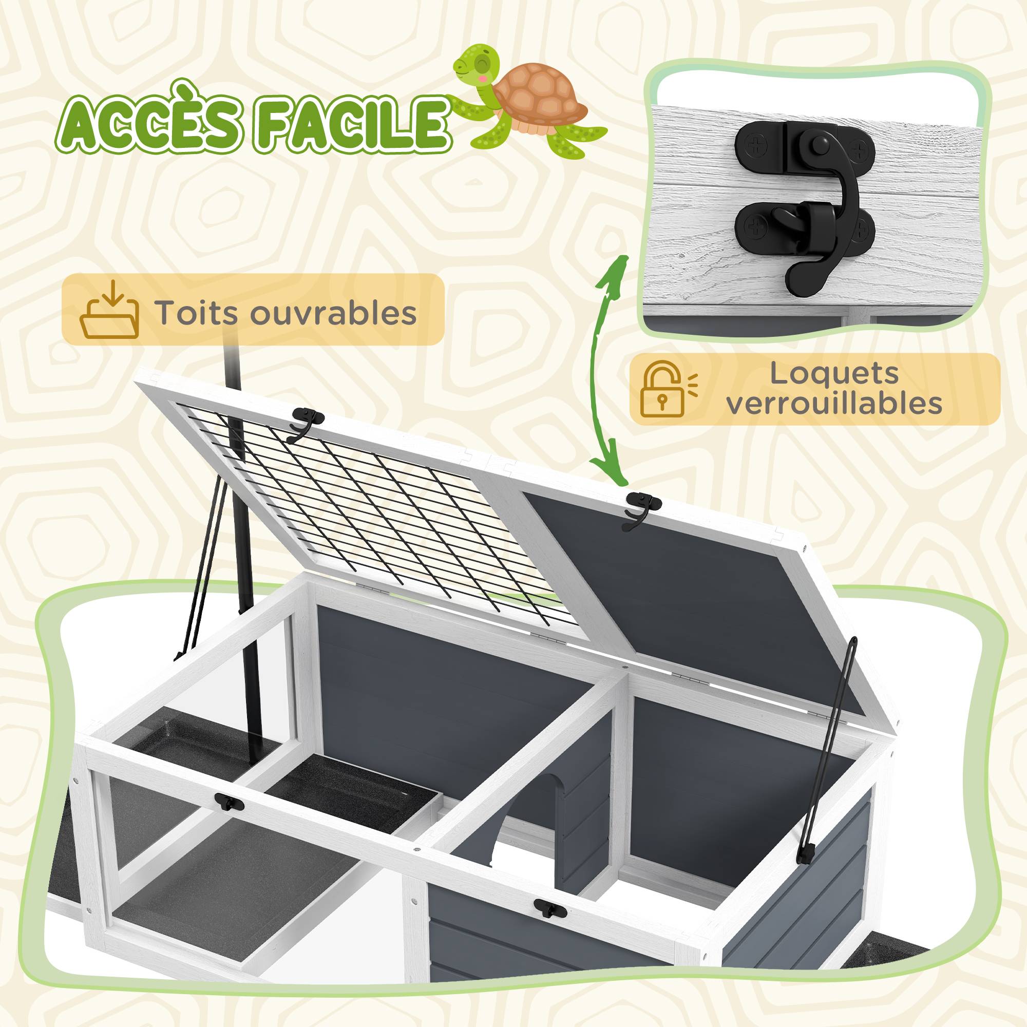 Enclos pour tortue bois gris 81 x 48 x 31.5 cm - PANGIVO - Image 8