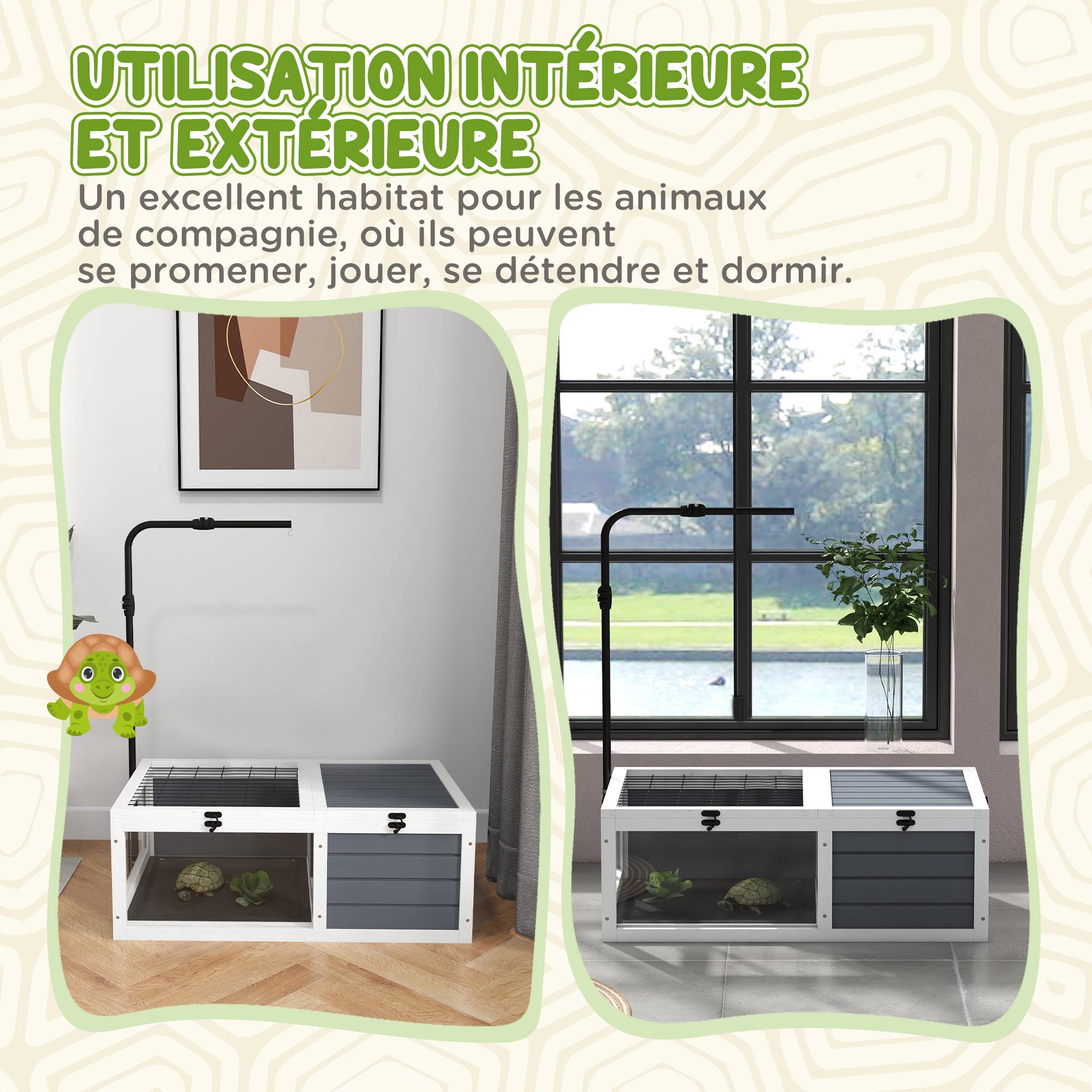 Enclos pour tortue bois gris 81 x 48 x 31.5 cm - PANGIVO - Image 10