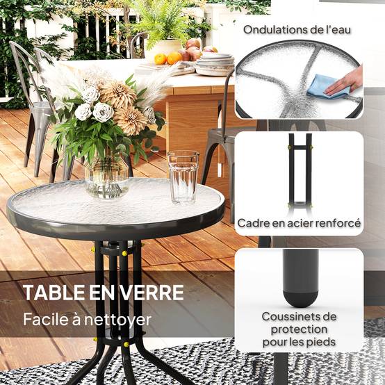 Salon de jardin 3 pièces acier balcon terrasse fauteuils empilables noir - ComfortXL Outdoor Living - Image 9