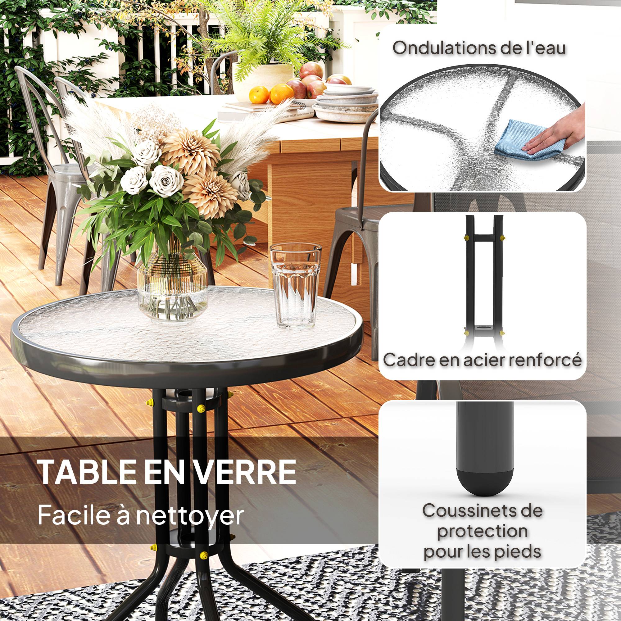 Salon de jardin 3 pièces acier balcon terrasse fauteuils empilables noir - ComfortXL Outdoor Living - Image 9
