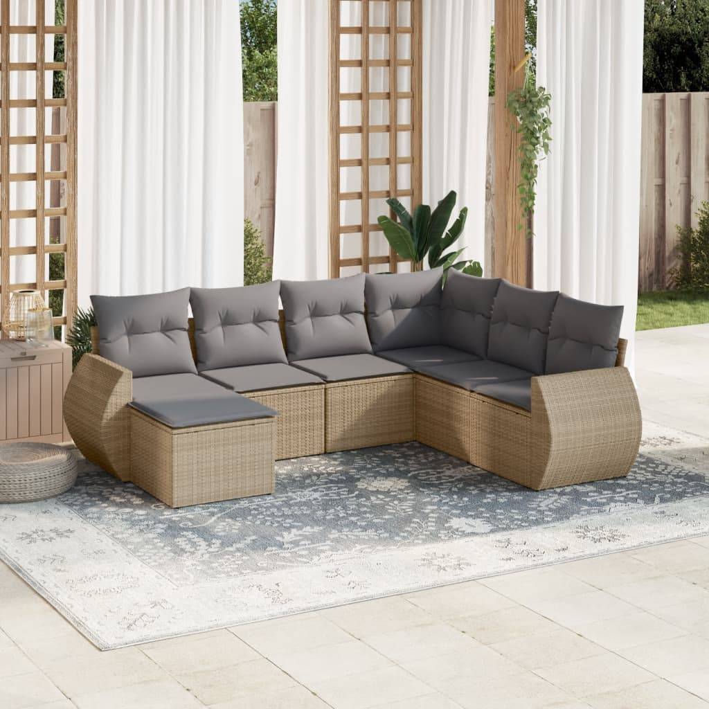Salon de Jardin Beige 7 Pièces en Résine Tressée Modulable Coussins Gris Clair – ComfortXL Outdoor Living
