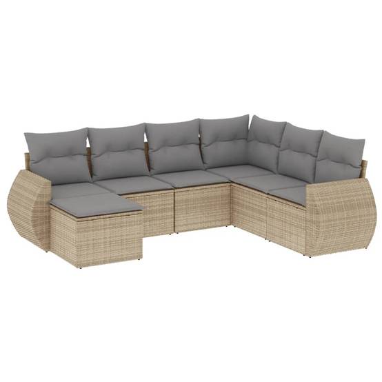 Salon de Jardin Beige 7 Pièces en Résine Tressée Modulable Coussins Gris Clair – ComfortXL Outdoor Living - Image 2