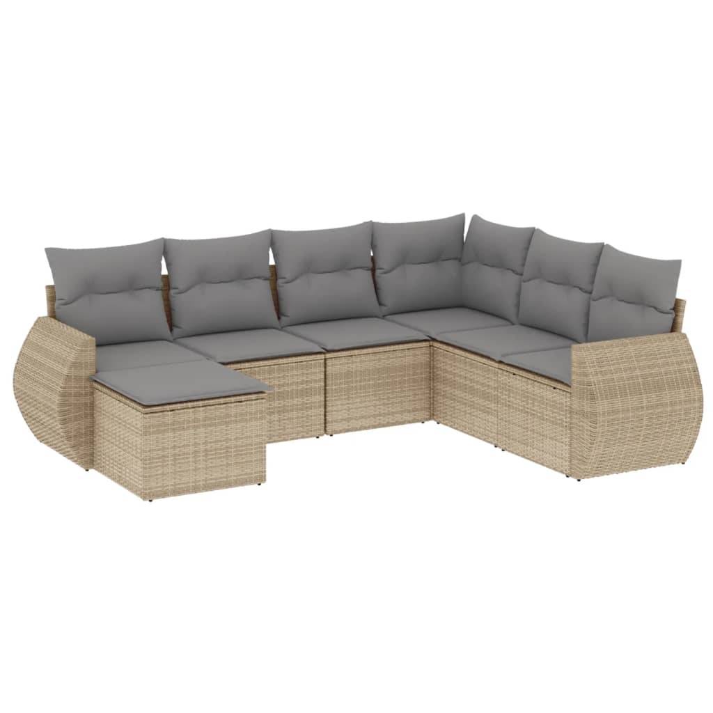 Salon de Jardin Beige 7 Pièces en Résine Tressée Modulable Coussins Gris Clair – ComfortXL Outdoor Living - Image 2
