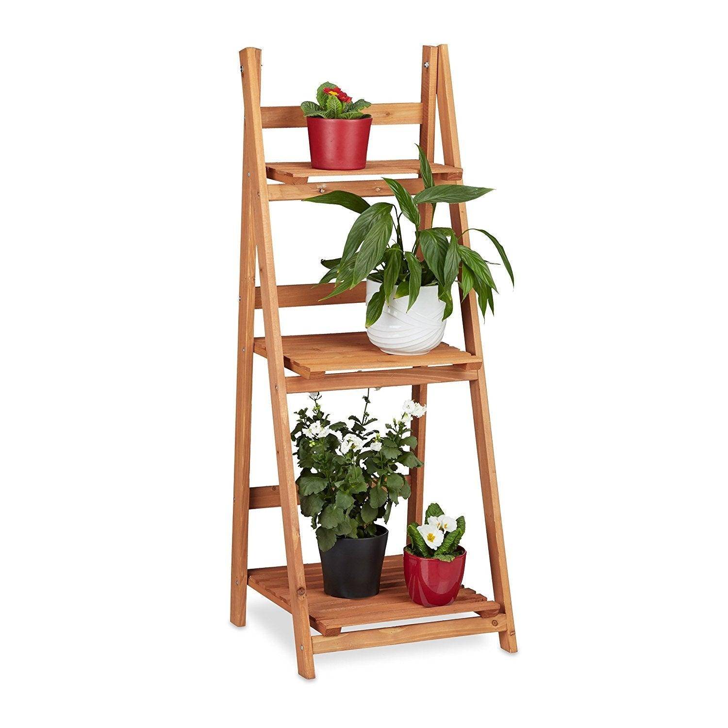 Étagère Échelle Step 170 En Bois D'Acajou Et Teck - 170x35 Cm, 5 Étages Pour Plantes Et Décoration
