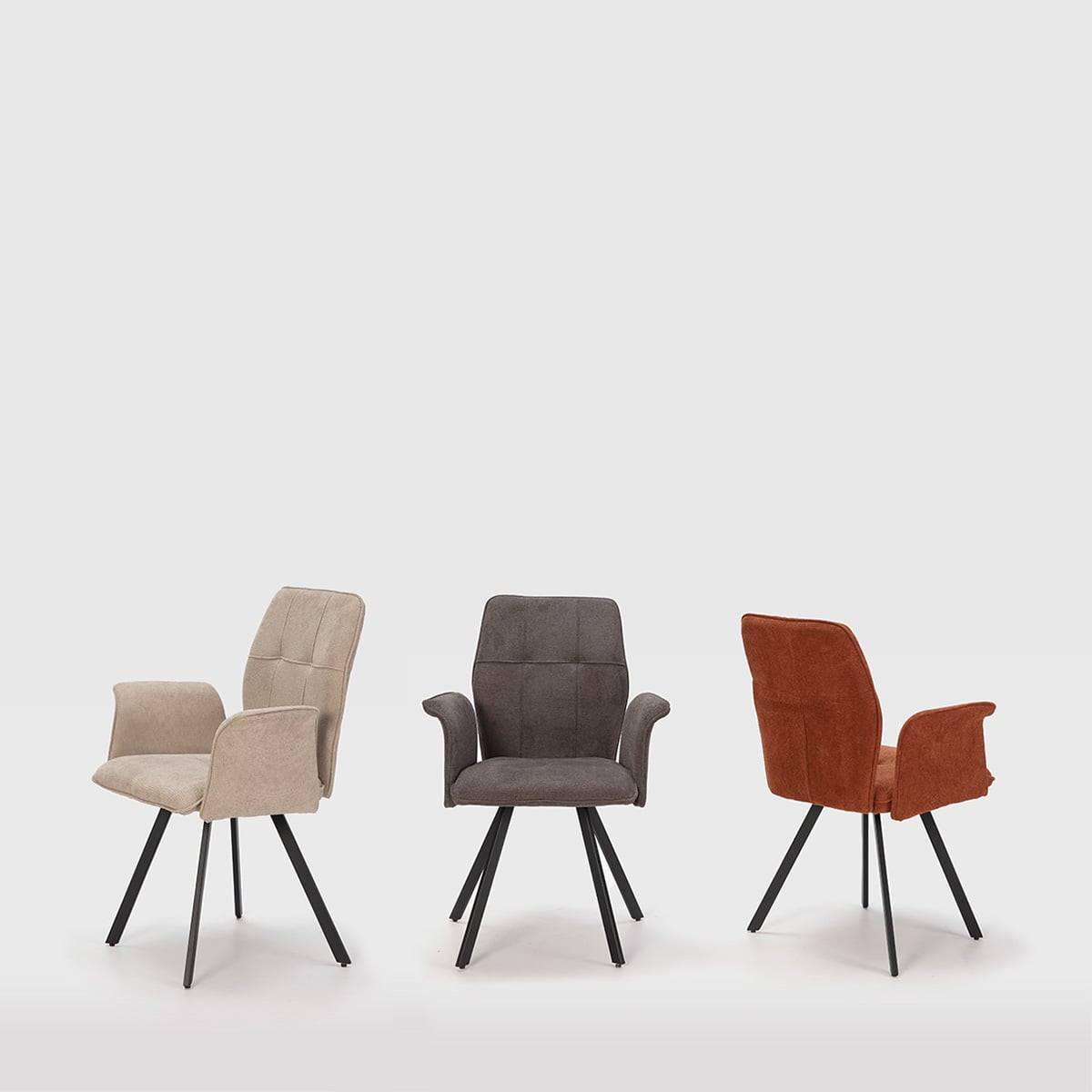 ALTOBUY - Lot de 2 Fauteuils Tissu Beige Effet Tricoté Pieds Métal Noir - SELMA - Image 2