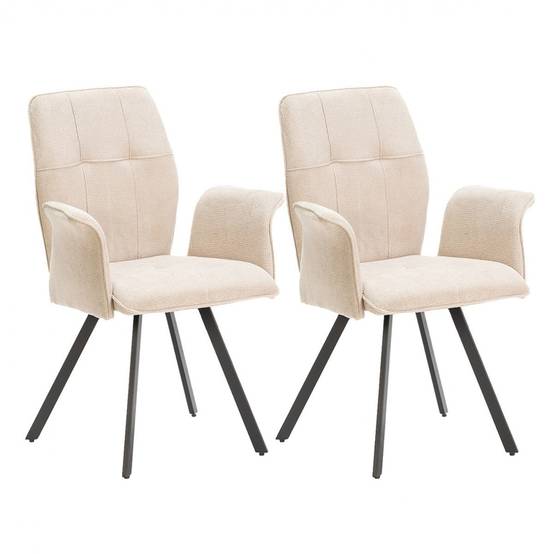 ALTOBUY - Lot de 2 Fauteuils Tissu Beige Effet Tricoté Pieds Métal Noir - SELMA - Image 1