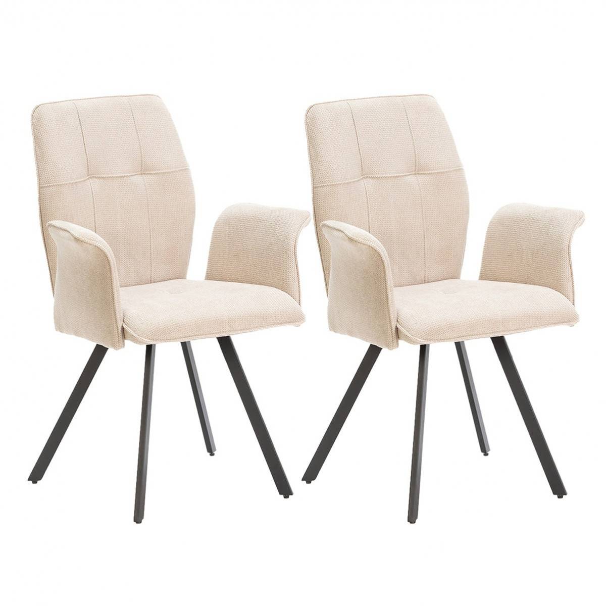 ALTOBUY - Lot de 2 Fauteuils Tissu Beige Effet Tricoté Pieds Métal Noir - SELMA - Image 1
