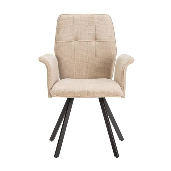ALTOBUY - Lot de 2 Fauteuils Tissu Beige Effet Tricoté Pieds Métal Noir - SELMA - Image 4