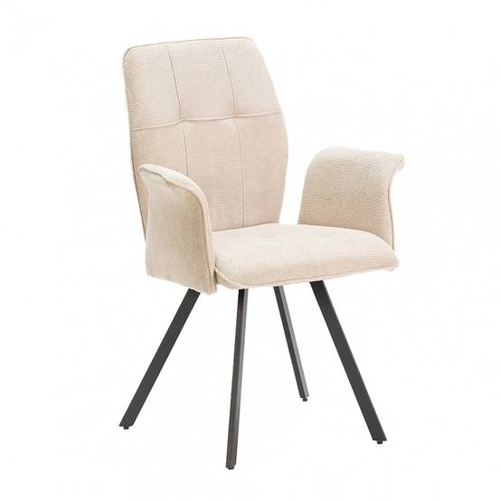 ALTOBUY - Lot de 2 Fauteuils Tissu Beige Effet Tricoté Pieds Métal Noir - SELMA - Image 3