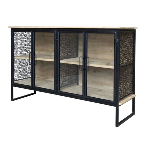 Chemin De Campagne - Buffet 4 portes en bois de sapin marron et fer noir 121 x 38 x 80 cm Chemin de campagne - Imagen 1