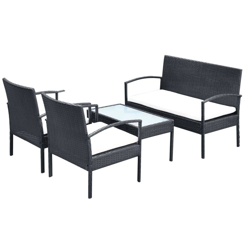 Vidaxl - Salon de jardin 4 pcs avec coussins Résine tressée Noir vidaXL 42673 - Image 4