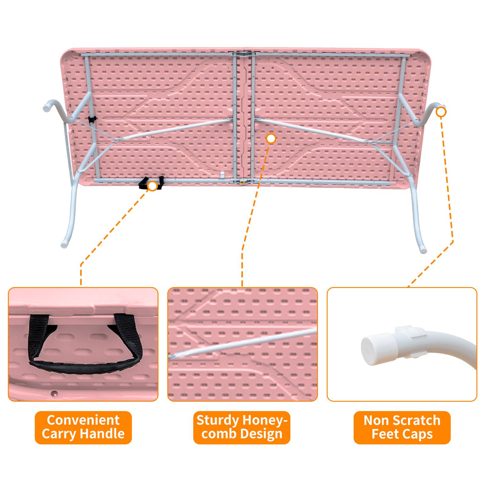 Table pliante 180cm portable multifonction, charge 135kg, adaptée camping intérieur extérieur rose - Image 2