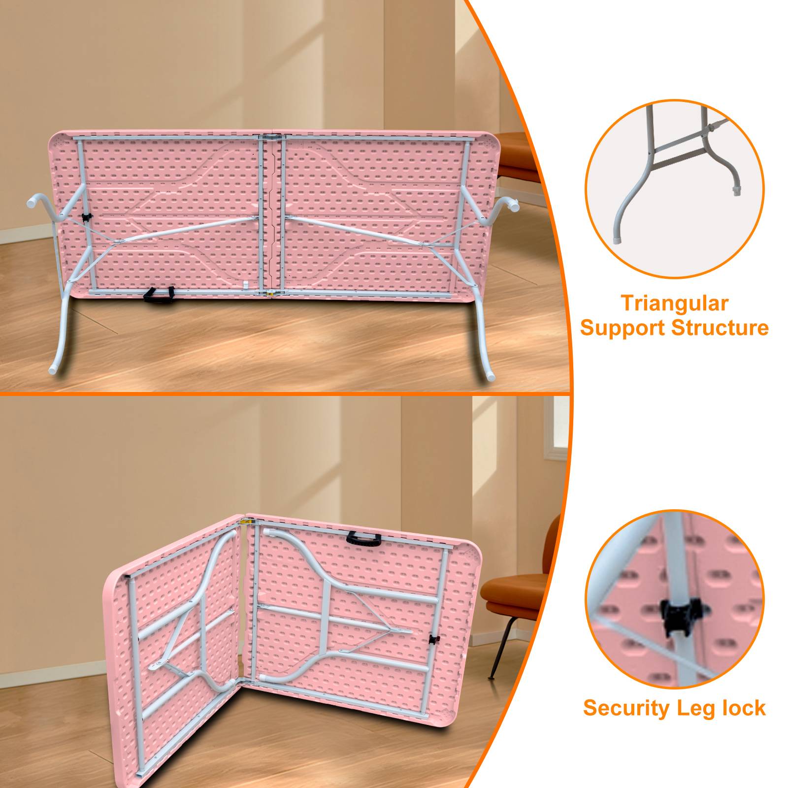 Table pliante 180cm portable multifonction, charge 135kg, adaptée camping intérieur extérieur rose - Image 3