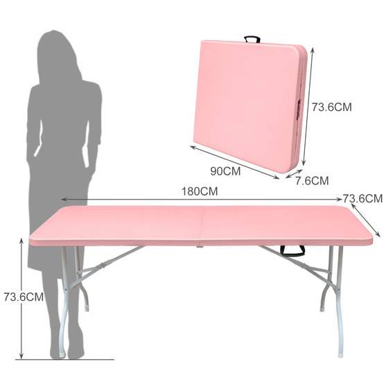 Table pliante 180cm portable multifonction, charge 135kg, adaptée camping intérieur extérieur rose - Image 6