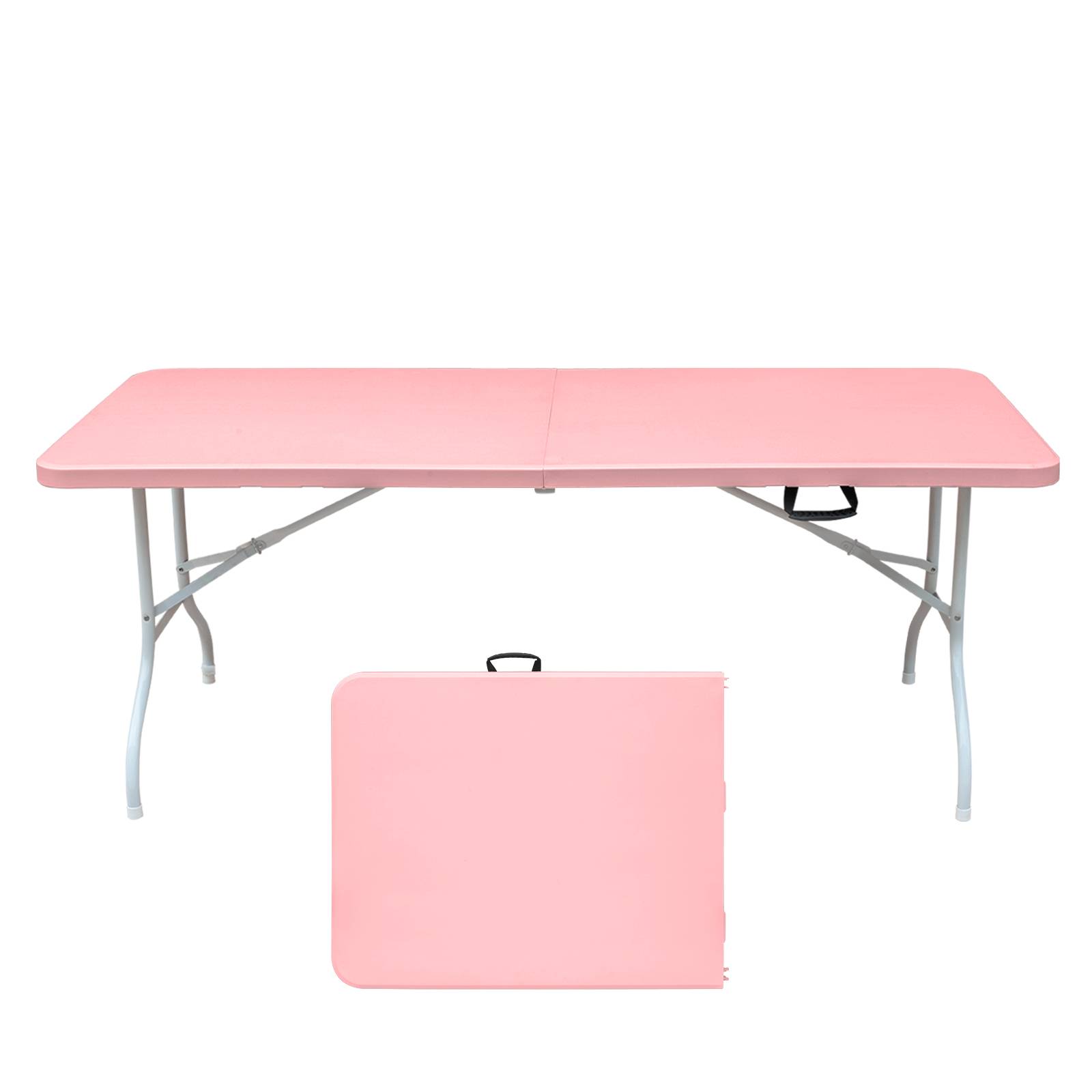 Table pliante 180cm portable multifonction, charge 135kg, adaptée camping intérieur extérieur rose - Image 1