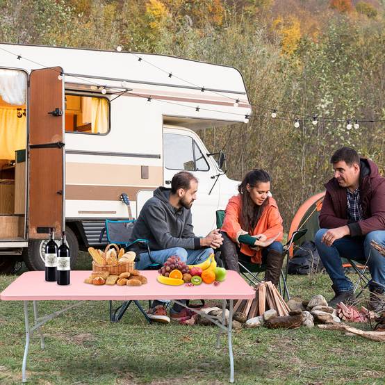 Table pliante 180cm portable multifonction, charge 135kg, adaptée camping intérieur extérieur rose - Image 7