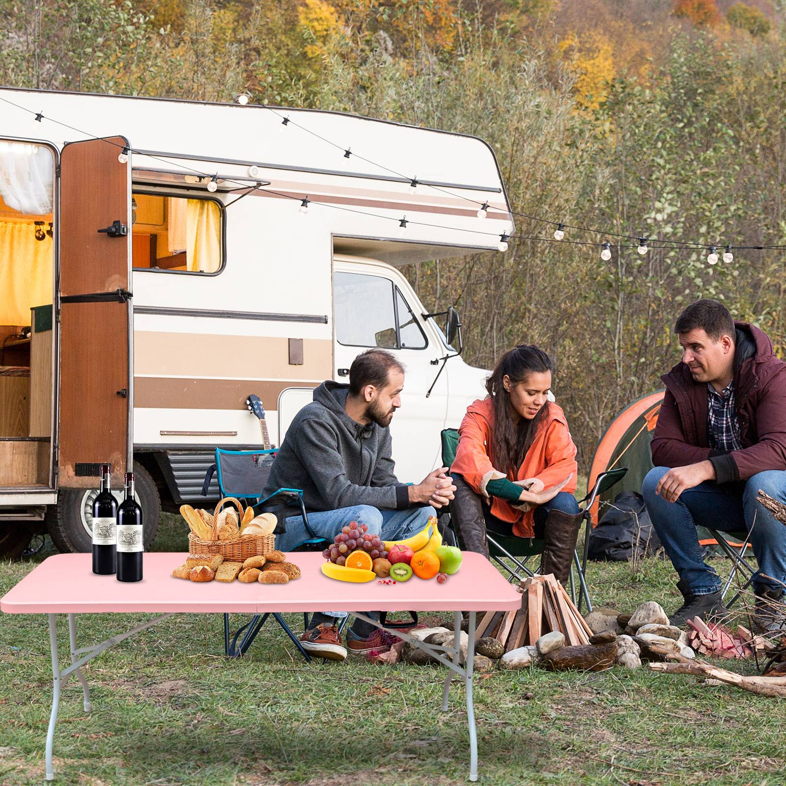 Table pliante 180cm portable multifonction, charge 135kg, adaptée camping intérieur extérieur rose - Image 7