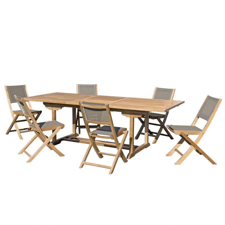 HARRIS - SALON DE JARDIN EN BOIS TECK 8/10 pers - 1 Table rectangulaire extensible 180/240*100 cm et 6 chaises taupe - Image 1