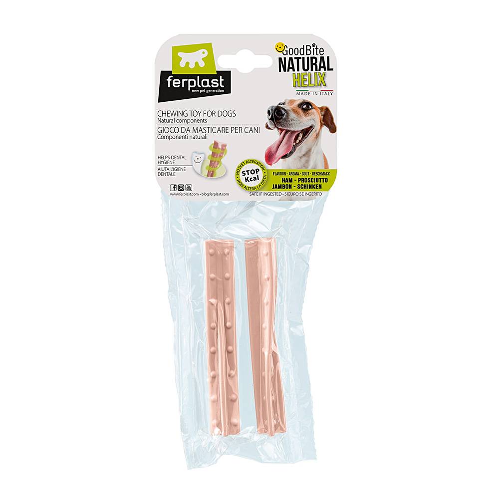 Ferplast - Ferplast GOODBITE NATURAL HELIX M jouet os à hélice pour l'hygiène dentaire, saveur de jambon, chien moyen-grande (7-25 Kg), naturel, 2 pièces de 23g - Imagen 1