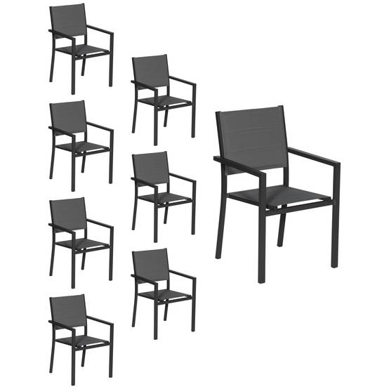 Happy Garden - Lot de 8 chaises rembourrées en aluminium anthracite - textilène gris - HAPPY GARDEN - Imagen 1