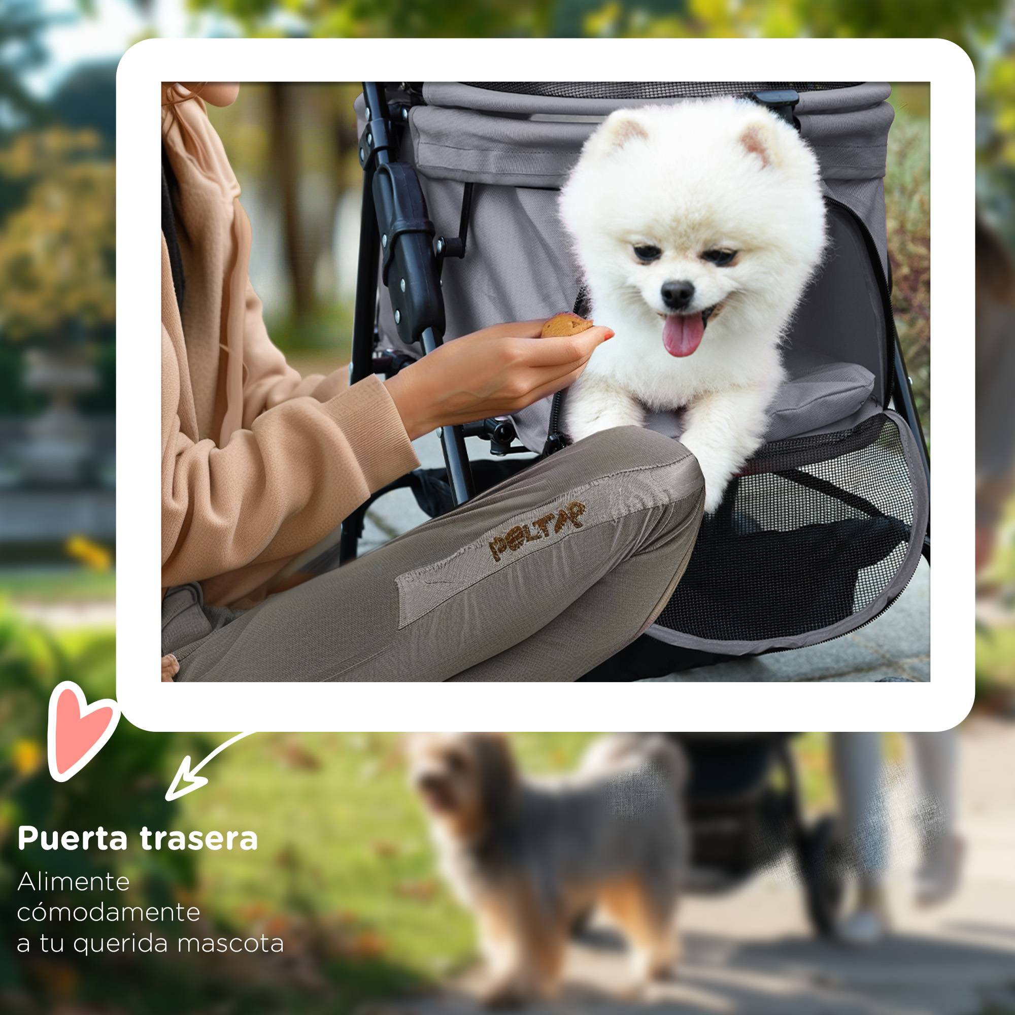 Poussette pour petit chien avec roues universelles, panier de rangement, sangles de sécurité et fenêtres, 67 x 45 x 96 cm, grise - Image 9