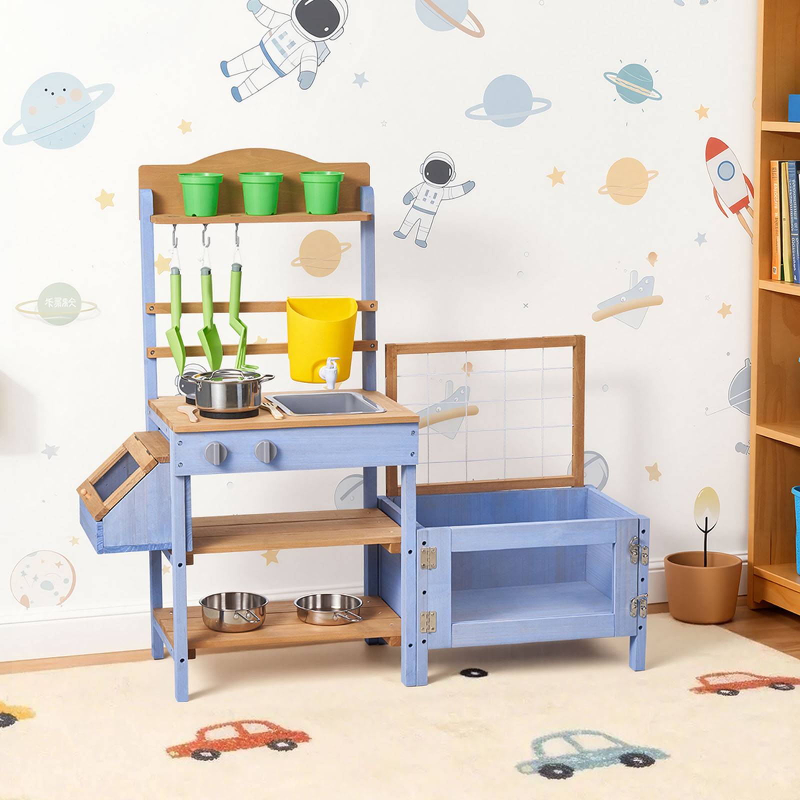 Vevor - VEVOR Cuisine à boue 99,5 cm pour enfant, bois de sapin, évier et réservoir d'eau, pots de plantation et accessoires inclus - Image 8