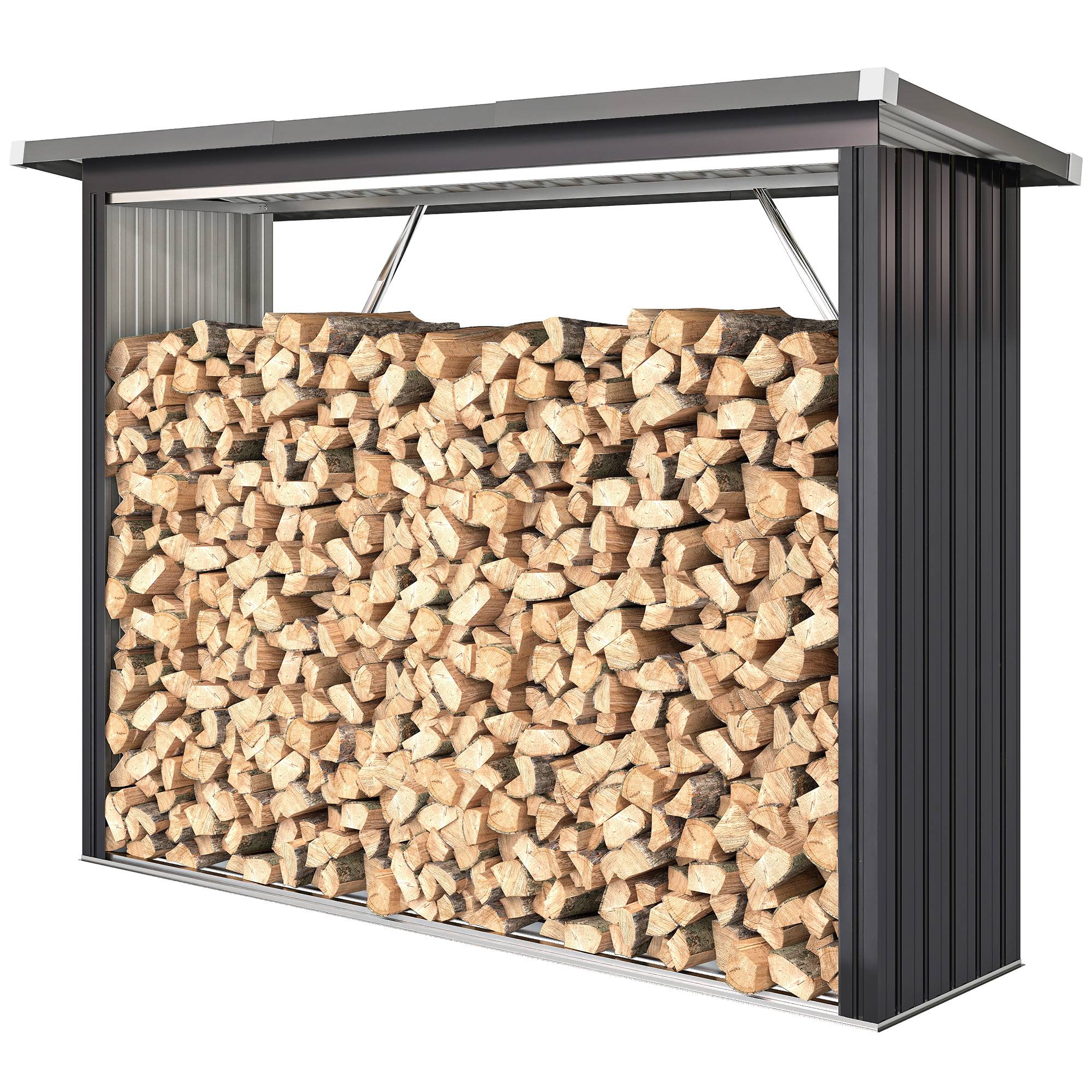Abri à bois de chauffage, acier, plancher surélevé, toit incliné, 213x66,5x150 cm, gris foncé - Image 2