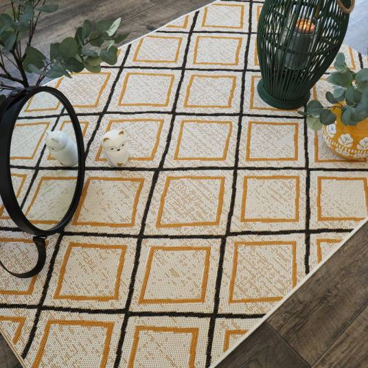 Decoweb - Tapis d’extérieur ou de salon - Motifs losanges - Jaune et noir - 160 x 230 cm - Decoweb - Imagen 3