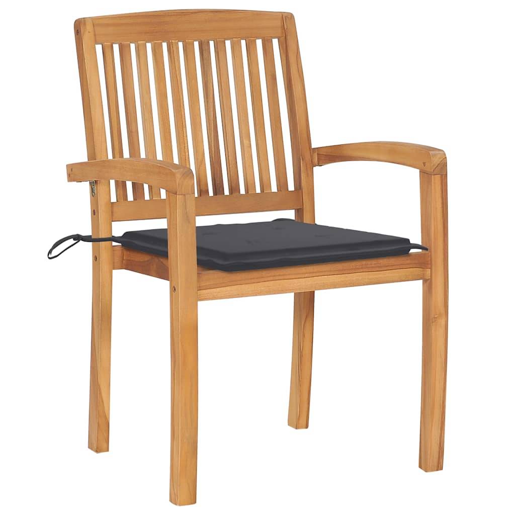 Chaises de jardin empilables Bois de teck solide Anthracite 60 x 57.5 x 90 cm - PANGIVO - Image 3