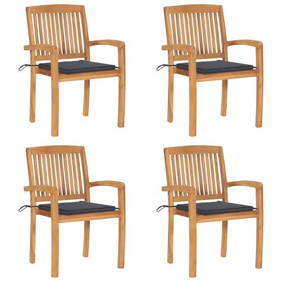 Chaises de jardin empilables Bois de teck solide Anthracite 60 x 57.5 x 90 cm - PANGIVO - Image 1