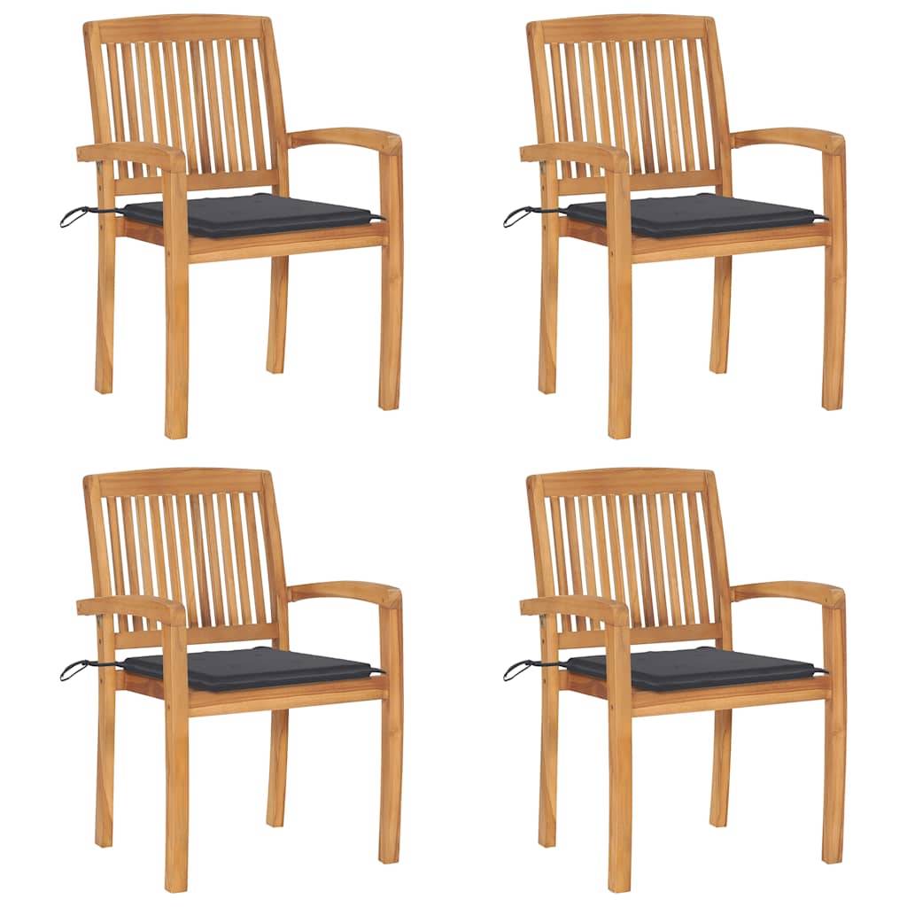 Chaises de jardin empilables Bois de teck solide Anthracite 60 x 57.5 x 90 cm - PANGIVO - Image 1