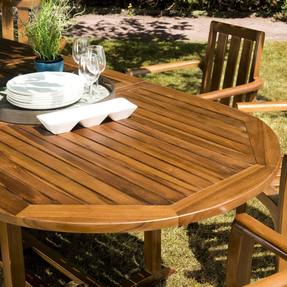 Macabane - MAEVA - Table de jardin ovale en bois teck huilé double ext. 200/300cm - Imagen 4