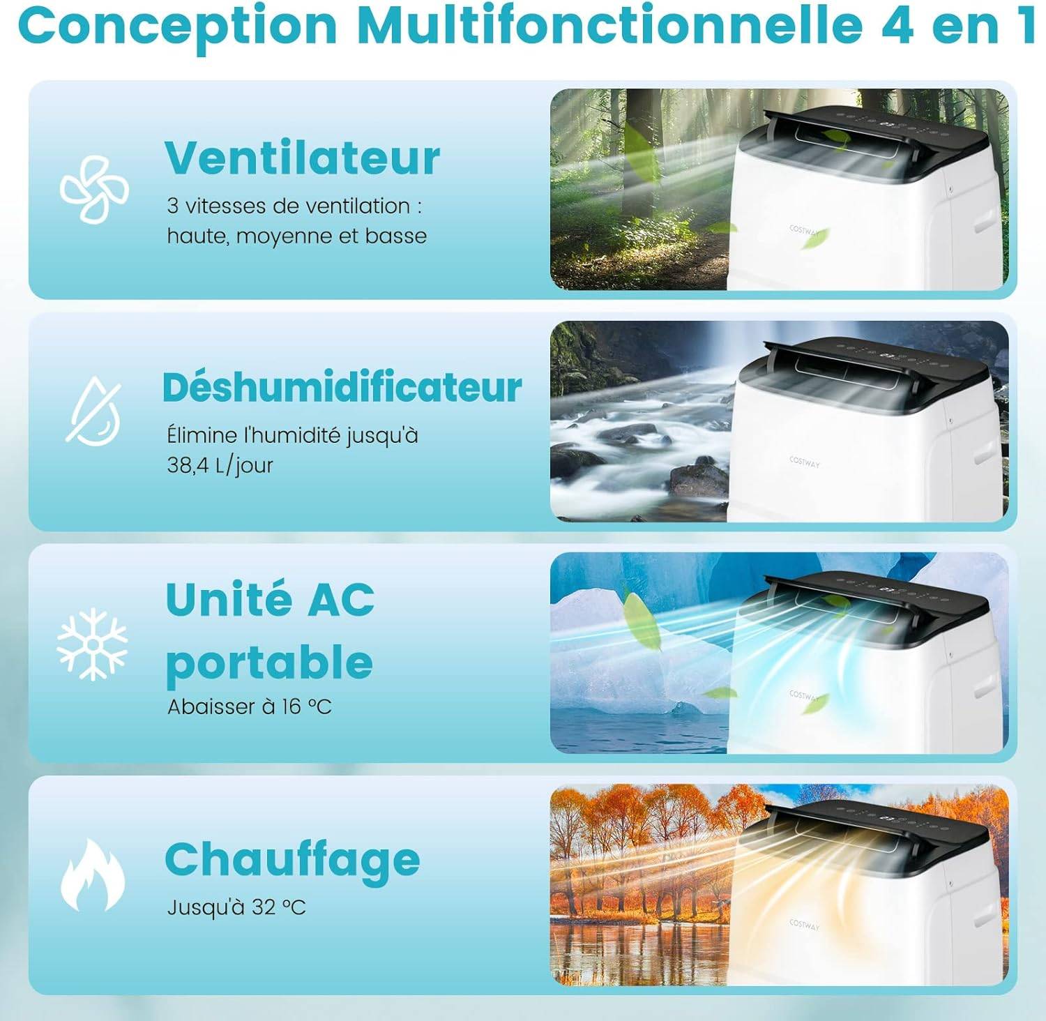 Climatiseur Mobile Silencieux 4 en 1 - 14000BTU [Classe Energétique A] - Image 3