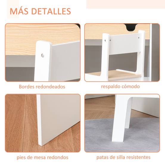 Bureau enfant avec chaise pour les 3-6 ans, avec tiroir et étagère, 70 x 50 x 75 cm, blanc et naturel - Image 8