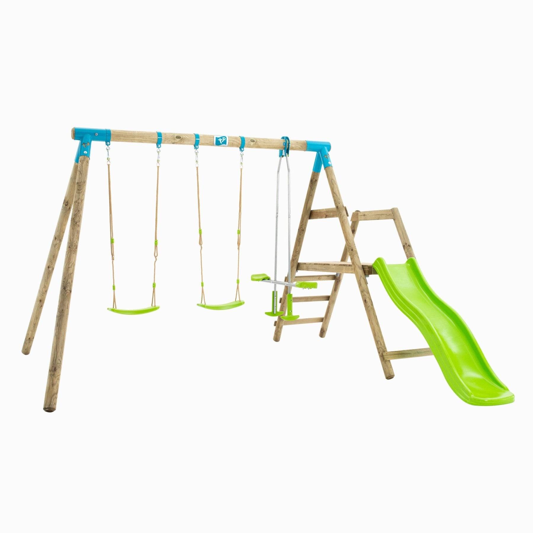 Tp Toys - Station GIROFLÉE 2 balançoires - vis-à-vis - toboggan - kit d'ancrage - bois FSC® h209 cm - Imagen 1