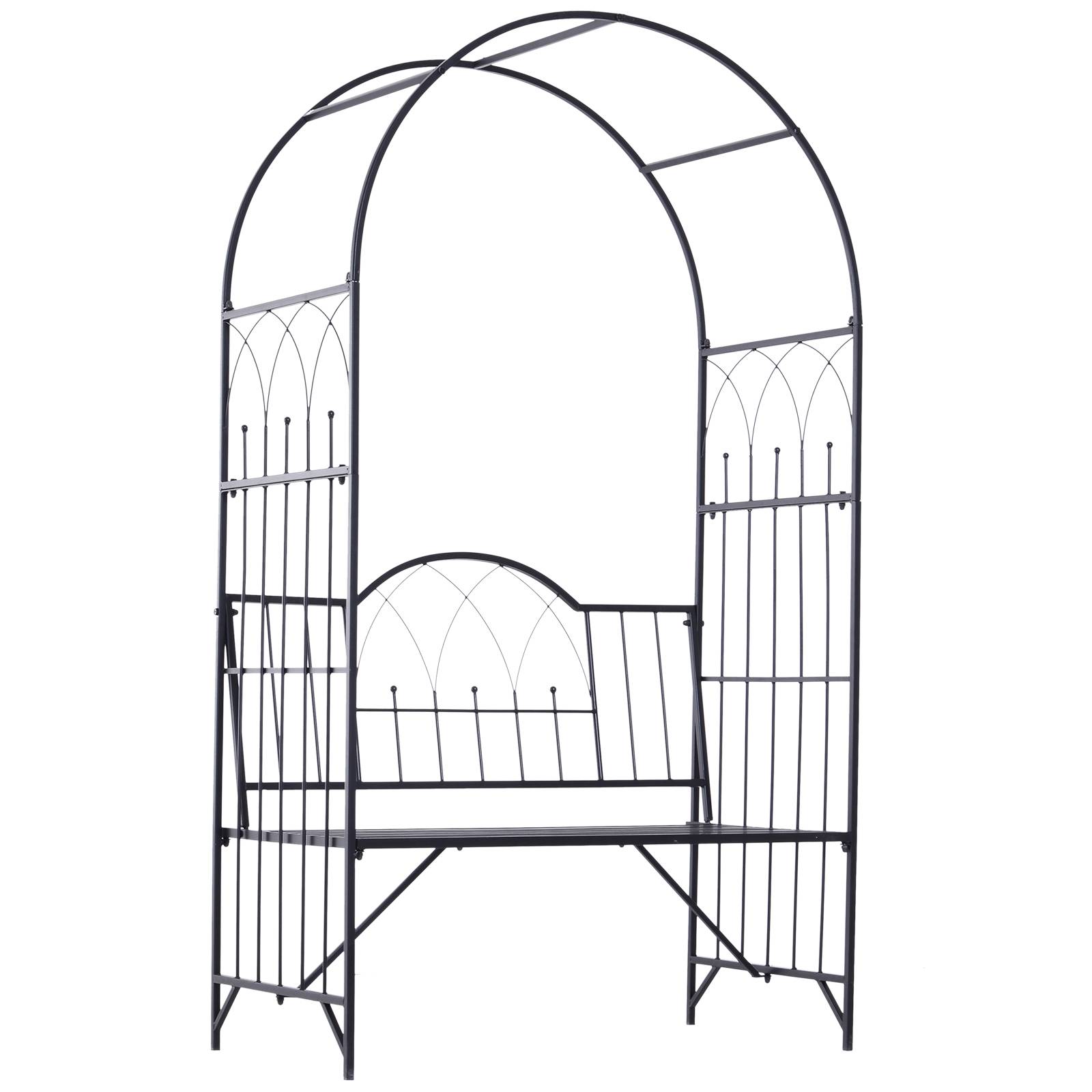 Outsunny - Arche à rosiers banc de jardin 2 places 2 en 1 dim. 115L x 59l x 203H cm métal époxy noir - Outsunny - Imagen 2