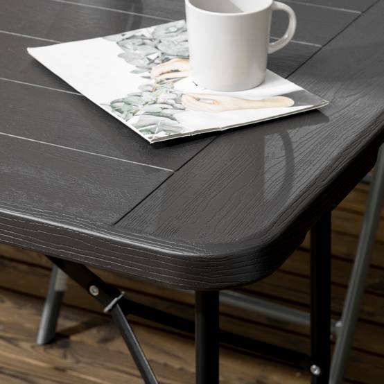 Table de jardin pliable aspect bois pour 6 personnes, résistante aux intempéries extérieur, gris foncé 180x75,5x73 cm - Image 9