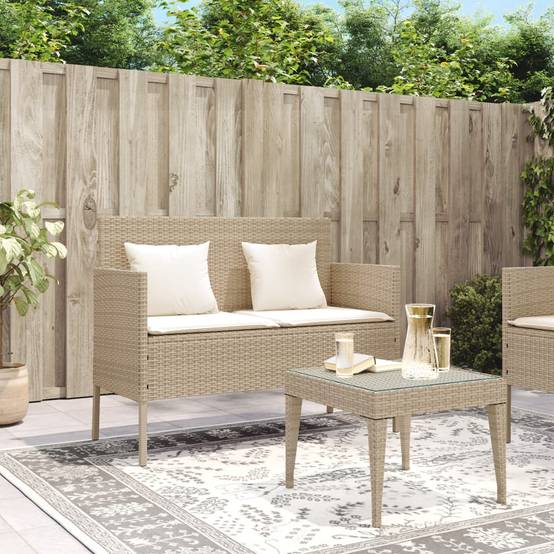 Banc de jardin | Banquette De Jardin | Banc Extérieur avec coussins beige résine tressée Maison Chic - Image 3