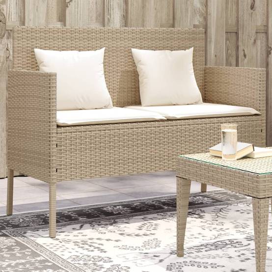 Banc de jardin | Banquette De Jardin | Banc Extérieur avec coussins beige résine tressée Maison Chic - Image 2