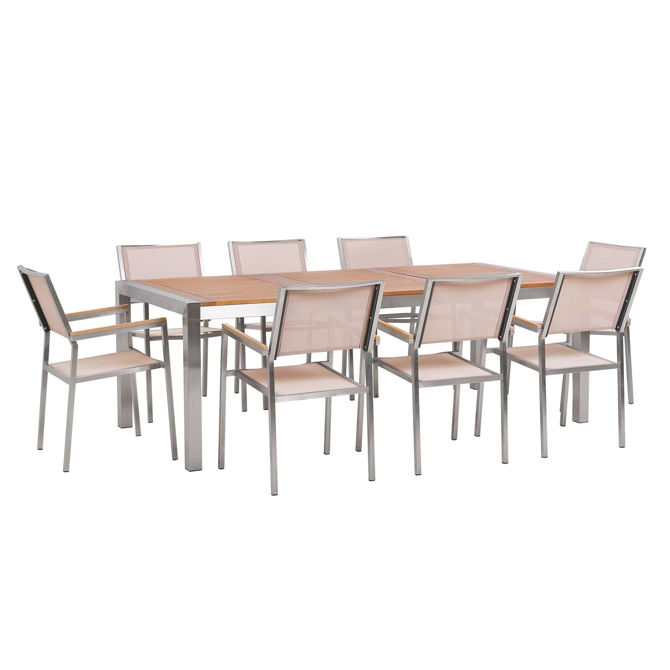 Beliani - Set de salle à manger, 8 Personnes Acier inox Marron/beige GROSSETO - Beliani - Imagen 2
