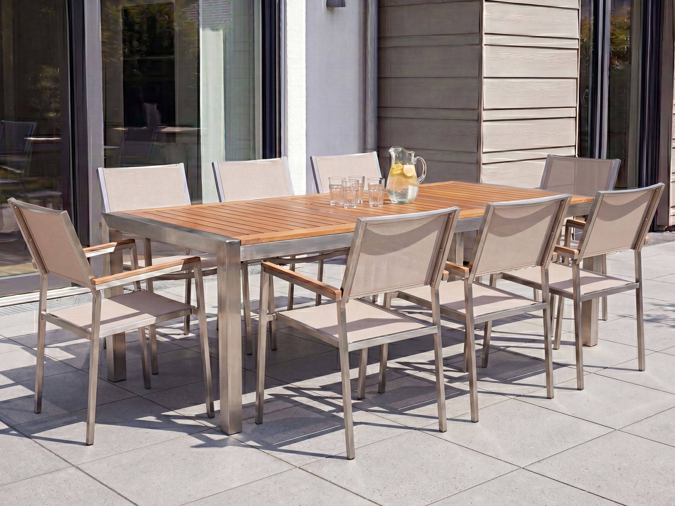 Beliani - Set de salle à manger, 8 Personnes Acier inox Marron/beige GROSSETO - Beliani - Imagen 1