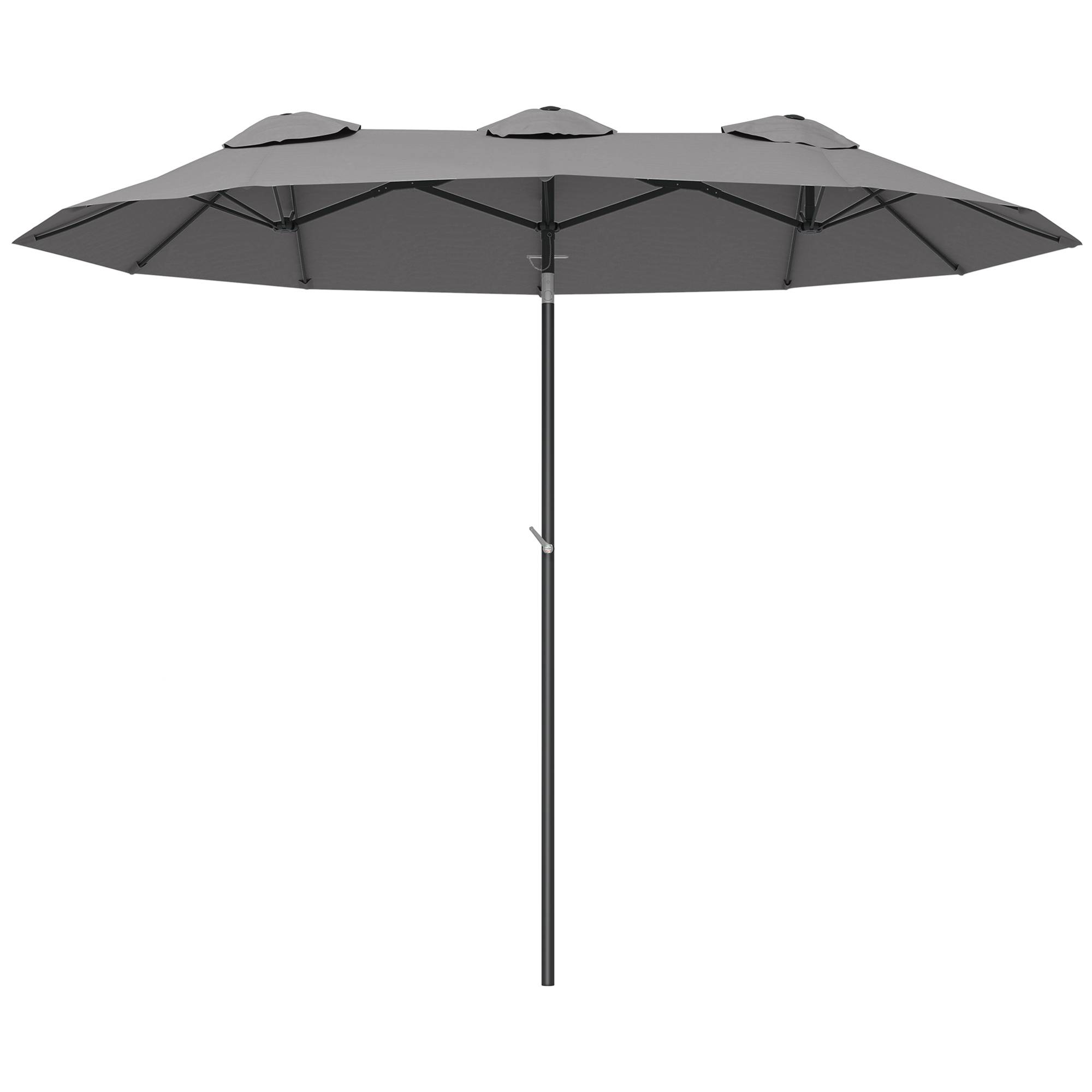 Parasol de jardin double grande taille ouverture fermeture manivelle acier polyester 295 x 152 x 222 cm gris - Image 1