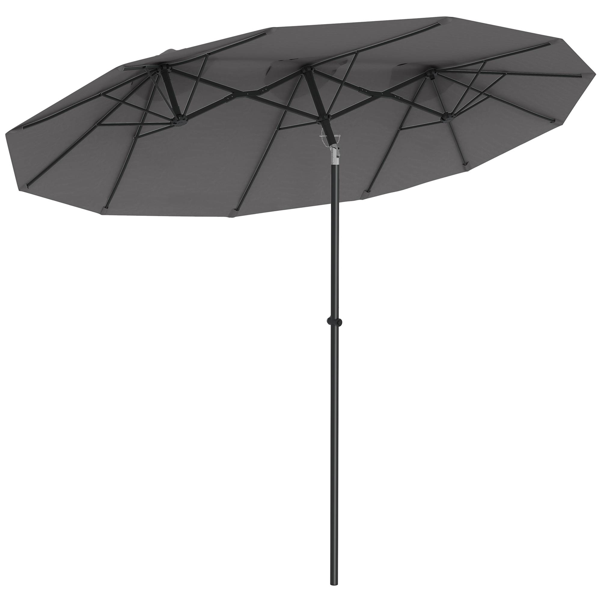 Parasol de jardin double grande taille ouverture fermeture manivelle acier polyester 295 x 152 x 222 cm gris - Image 2